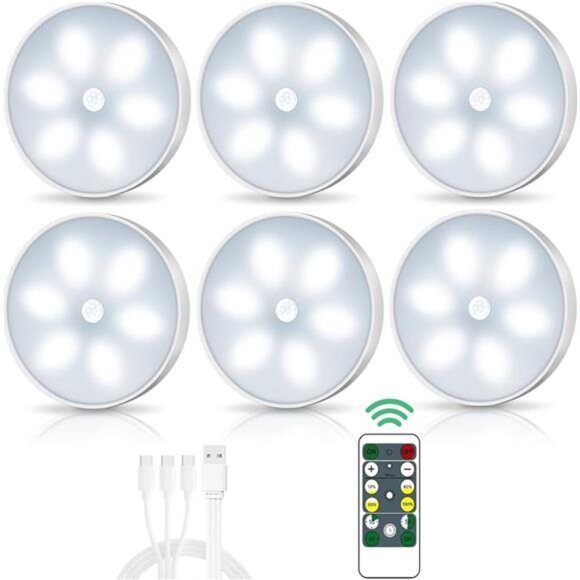 LED Closet Lights Wireless Motion Sensor Puck Light with Remote Control,USB - Picture 1 of 7